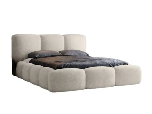 Luxusbetten24 Polsterbett Designer Polsterbett Alena Bouclé, mit Stauraum beige 140 cm x 200 cm x 106 cm