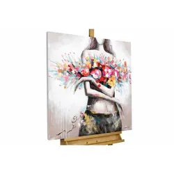 KunstLoft Leinwandbild | 100% HANDGEMALT | 80x80cm | Gemälde 'Flowery Temptation' | Erotik | Rot Taupe | Wandbild Wohnzimmer