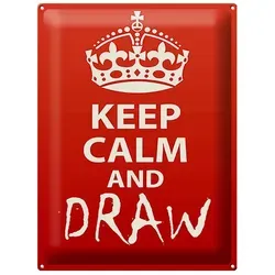 Femer GmbH Metallschild Spruch 30x40cm Keep Calm and draw, (1 St), gewölbte Oberfläche, abgerundete Ecken, umgeschlagene Kanten