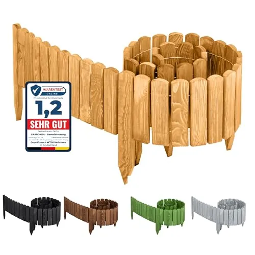 Garronda Beeteinfassung Holz Rollzaun 200 x 30 cm - Flexibler Holzzaun für Garten, imprägniert und wetterbeständig, ideal zum Abgrenzen von Beeten und Pflanzen, einfach zu installieren und in verschiedenen Formen anpassbar.