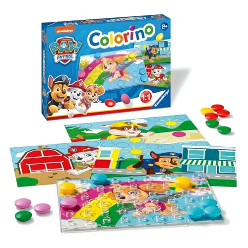 Ravensburger Paw Patrol Colorino - Farbenlernen für Kinder ab 2 Jahren, kreatives Mosaik Steckspiel mit 31 bunten Steinen und 4 Vorlagen