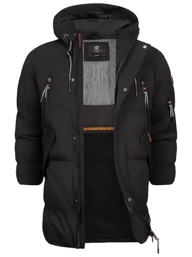 Indicode Herren INLondoy Parka mit Kapuze – Steppjacke für Männer in Schwarz, Größe M - Stylischer Parka mit mehreren Außentaschen und elastischen Bündchen für optimalen Sitz. Langer Schnitt für zusätzlichen Schutz in der kalten Jahreszeit. Ideal für moderne Looks und praktische Aufbewahrung.