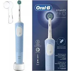 Oral-B Vitality PRO D103 elektrische Zahnbürste mit Schutzhülle - Blau - Die Oral-B Vitality PRO D103 elektrische Zahnbürste sorgt für eine gründliche Reinigung mit 3 Reinigungsprogrammen und professionellem Timer. Ideal für die tägliche Mundpflege und eine effektive Plaque-Entfernung.