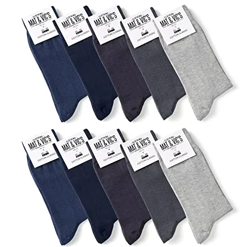 Mat & Vic's Socken Herren 39-42, feine Strümpfe aus Cotton Baumwolle gekämmt, Herrensocken für Freizeit, für Business Männer Damen, grau blau schwarz Jeans, 10 Paar