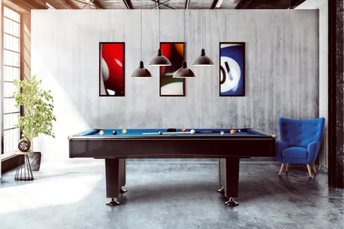 Winsport Poolbillardtisch "Black Pool 8 ft." - Schwarz/Blau - Billardtische für Profis! Der "Black Pool 8 ft." bietet eine 25 mm starke Naturschieferplatte und strapazierfähiges Billardtuch für präzises Spielvergnügen. Ideal für Schulen und Vereine.