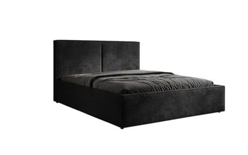 Luxusbetten24 Designer Polsterbett Elara in Cord 180x200 mit Stauraum | Bezug: Cord | Farbe: Schwarz