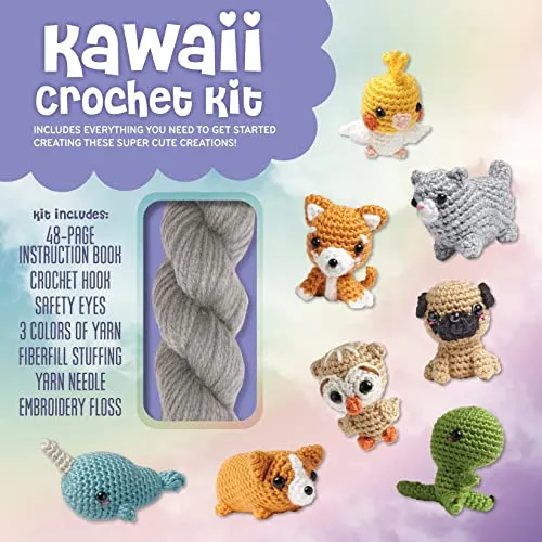 Kawaii Crochet Kit: Includes Everything you Need to Get Started Creating These Super Cute Creations!–Kit Includes: 48-page Instruction Book, Crochet ... Stuffing, Yarn Needle, Embroidery Floss