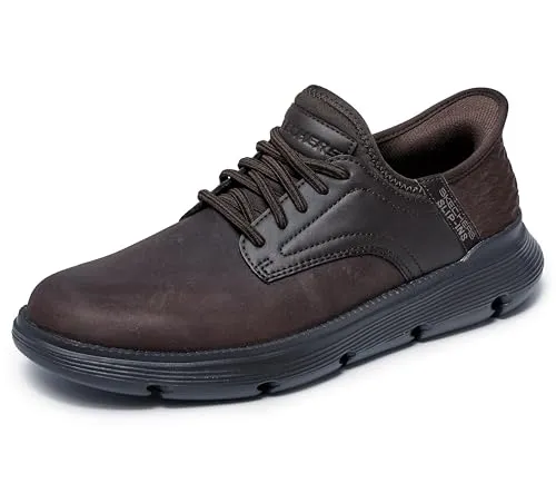 Skechers Herren Garza Gervin Sneaker, Chocolate, 41 EU - Herren-Sneaker mit weiten Passform und bequemem Fersenkissen, aus glattem Leder mit Stretch-Schnürsenkeln, ideal für den ganzen Tag.