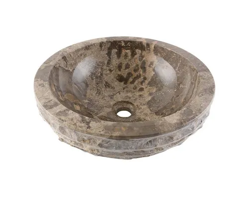wohnfreuden Aufsatzwaschbecken BASCOM ROWFISH 40 cm grau - Rundes Marmor Waschbecken, einzigartiges Design aus Naturstein, ideal für stilvolle Badezimmer. Montage auf Unterschrank, elegante Steinoptik in grau.