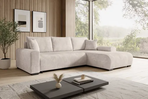 Xxxl Ecksofa Nelly, Creme, 3-Sitzer mit Schlaffunktion - Modernes Ecksofa mit großzügiger Liegefläche von 138x218 cm und praktischem Bettkasten. Ideal für Gästeübernachtungen, bietet hohen Sitzkomfort durch Wellenfedern und hochwertige Polsterung.