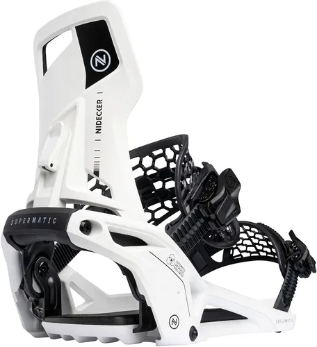 NIDECKER SUPERMATIC OG Bindung 2026 white - M - Innovative Snowboard-Bindung mit selbstschließendem System für alle Boots. Einfacher Einstieg, ideal für All-Mountain-Riding – mehr Zeit auf der Piste, weniger Aufwand.
