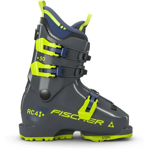 Fischer RC4 50 JR GW Kinder Skischuhe - rhino grey, Größe 19.5 - Skischuhe für Kinder mit 3 Schnallen für einfachen Einstieg, hervorragenden Halt und warme Füße dank neuem Innenschuh. Ideal für kleine Pistenflitzer!