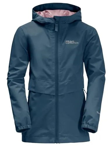Jack Wolfskin Mädchen MALIMA Jacket G - Regenjacke für Kinder - Leichte, atmungsaktive und wasserdichte Regenjacke mit Kapuze, ideal für aktive Mädchen. Aus recyceltem Material mit stylischem A-Schnitt und zwei praktischen Taschen.