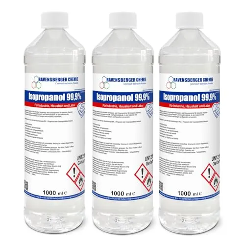 Ravensberger Chemie Isopropanol 99,9% IPA – Isopropylalkohol Reinigungsalkohol zum Entfetten & Reinigen – Lösungsmittel für Elektronik, Glas, Auto & Werkstatt (3x 1 Liter)