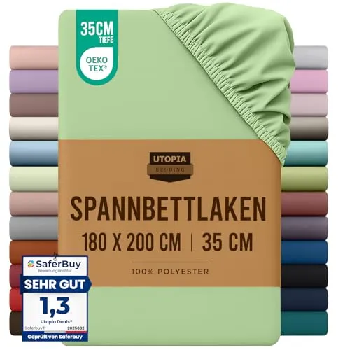 Utopia Bedding - Spannbettlaken 180x200cm - Salbei Grün - Gebürstete Polyester-Mikrofaser Spannbetttuch - 35 cm Tiefe Tasche