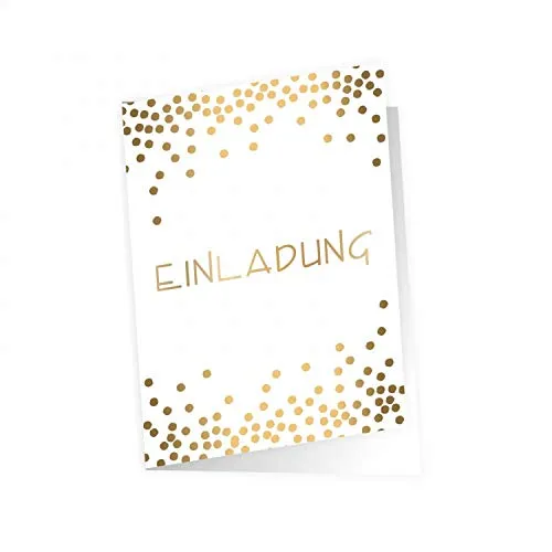 nikima Schönes für Kinder 10 edle Klapp-Einladungskarten Punkte Gold inkl. 10 weißen hochwertigen Briefumschlägen - Hochzeit Geburtstag Konfirmation Jubiläum Dots