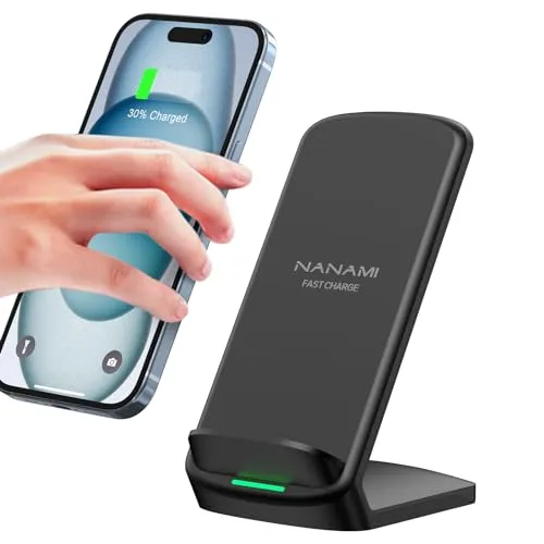 NANAMI Fast Wireless Charger 10W - Kabelloses Qi-Ladegerät mit dualem Ansichtswinkel, ideal für schnelles Laden aller Qi-fähigen Geräte. Perfekt für Büro, Schlafzimmer und als Geschenk.