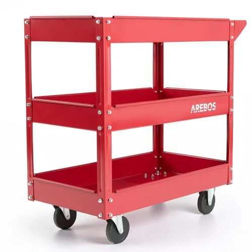 Arebos Werkstattwagen - Robuster Werkstatt-Rollwagen mit 3 Fächern - Werkstattwagen mit 3 Fächern, belastbar bis 100 kg, ideal für Werkstätten und Heimwerker. Praktisch und stabil für optimalen Werkzeugzugang.