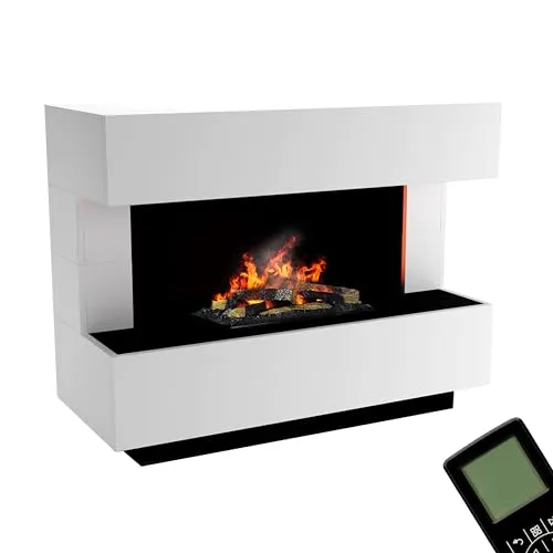 GLOW FIRE Wasserdampf Kamin Kant - Elektrokamin mit 3D-Flammen & Fernbedienung - Elektrische Kamine mit realistischen LED 3D-Flammen und Knistereffekt für gemütliche Atmosphäre, energieeffizient und sicher ohne Heizung.