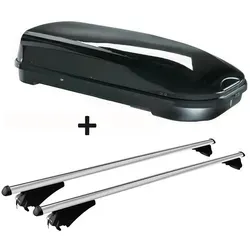 Fahrradhalter, Skibox schwarz VDP JUFL580 580 Liter abschließbar + Alu-Relingträger Tiger XL aufliegende Reling im Set Mitsubishi Outlander PHEV ab 14