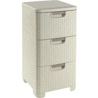 CURVER STYLE Schubladenturm - creme, 37,8 x 32,8 x 60 cm - Schubladenboxen mit 3 leicht zu öffnenden Schubladen (14l pro Stück) und ergonomischen Soft-Touch-Griffen, ideal für Stauraum und Ordnung.