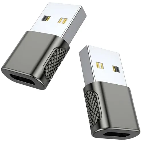MMOBIEL USB auf USB-C Adapter - USB-A Stecker auf Typ-C Buchse – 2 Pack - Typ-C auf USB-A Ladekabel Konverter Kompatibel mit iPhone 16 15 14 13 Pro Max, iPad Air, AirPods, Samsung Galaxy S24 S23 S22