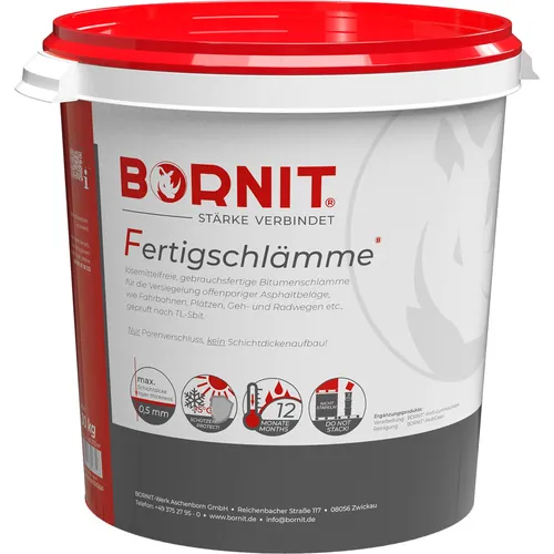 BORNIT Fertigschlämme - 30 kg Gebinde - Zubehör für Landwirtschaft, umweltschonende Bitumenschlämme zur effektiven Versiegelung und Verbesserung der Griffigkeit von Asphaltoberflächen.