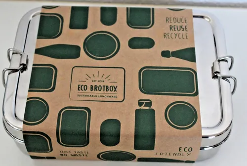 ECO Brotbox - Brotbox XL mit Snackbox - Babynahrungsbehälter aus 100% lebensmittelechtem Edelstahl, plastikfrei und ohne Schadstoffe. Die dichte Hebel-Verschlüsse sorgen für frische Snacks ohne Plastikgeschmack.