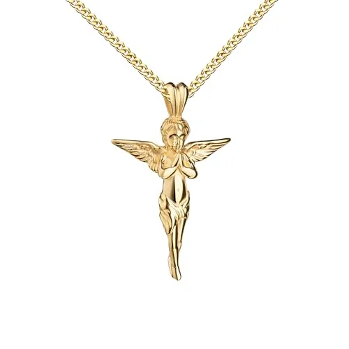 JEVELION Kreuzkette mit Schutzengel Anhänger aus 925 Silber vergoldet - Elegante Kreuzkette mit Schutzengel Anhänger aus 925 Silber vergoldet. Ideal für Damen und Herren, inklusive hochwertiger Kette und stilvollem Schmuck-Etui. Ein zeitloses Schmuckstück in Juweliers-Qualität.