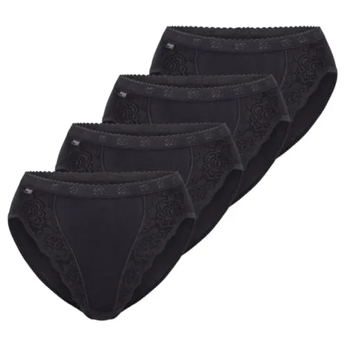 sloggi Damen Chic Tai 4P Slip, Black, 48 - Funktionsunterwäsche: 4er Pack femininer Tai Slips aus weicher Baumwolle mit LYCRA und edler Spitze für perfekten Sitz und Bewegungsfreiheit.