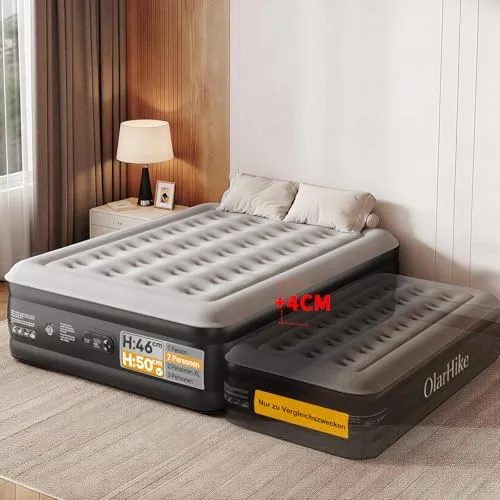 OlarHike Selbstaufblasende Luftmatratze für 2 Personen, 140x200 cm - Erhöhte Luftmatratze mit integrierter Pumpe für schnelles Aufblasen in 3–4 Minuten. Ideal für Camping und als Gästebett, bietet sie durch die beflockte Oberfläche hohen Komfort und eine Tragfähigkeit von bis zu 300 kg.