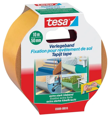 tesa Verlegeband 439435 doppelseitig 50mm x 10m Teppichklebeband – 4 Rollen