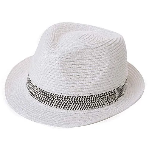 Comhats Herren Strohhut Trilby für Sommer, Sonnenschutz - Faltbarer Panama Hut, Fedora für Strand, Festival - Rollbar & Stilvoll Weiß Groß L