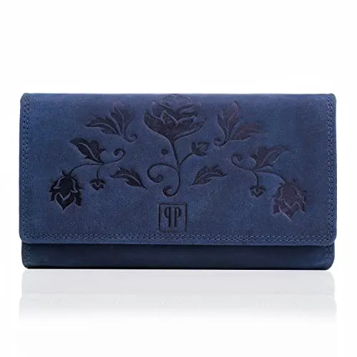 Paolo Peruzzi Damen Geldbörse T-05 Marineblau mit RFID-Schutz - Stylische, große Geldbörse aus hochwertigem Leder mit zahlreichen Fächern. Perfekt für moderne Frauen, die Wert auf Sicherheit und praktischen Stauraum legen. Mit RFID-Schutz für sensible Daten.