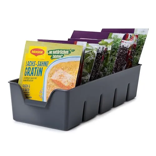 KONZEPT Gewürz Organizer für Schrank, Stapelbarer Gewürze Aufbewahrung, Gewürzbehälter aus Plastik, Gewürzorganiser Küche, grau