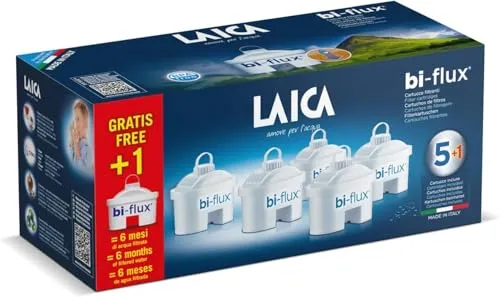 Laica Bi-flux F6s 5+1 Wasserfilterkanne - Transparent - Wasserfilter für optimale Wasserqualität, verbessert den Geschmack von Tee und Kaffee, umweltfreundlich und kompatibel mit anderen Marken. 6 Filterkartuschen für eine nachhaltige Nutzung.