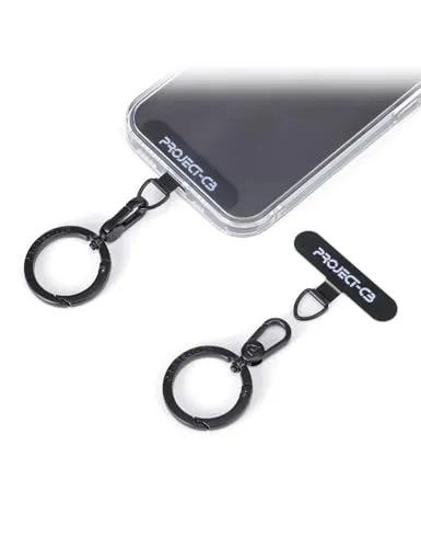 project-cb Metall Handykette Pad, Ringhalterung, Tether Tab für Trageband, Schlüsselring für Handy (Schwarz)