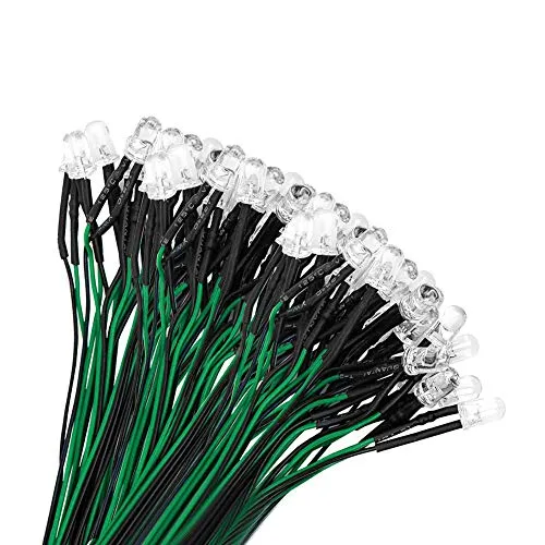 YIXISI 50 Stücke Vorverdrahtete LED, 12V Dioden Licht, 5mm LEDs, 20cm Grün