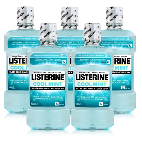 Listerine Mundspülung Cool Mint 500ml - Milder Geschmack (5er Pack)