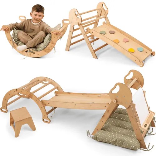 Goodevas Montessori Klettergerüst 5-in-1 für Kleinkinder 1-3 Jahre - Vielseitiges 5-in-1 Klettergerüst-Set aus hochwertigem Holz für Kinder von 1 bis 3 Jahren. Fördert spielerisch Kreativität und motorische Fähigkeiten. Ideal für sichere Entdeckungen drinnen!