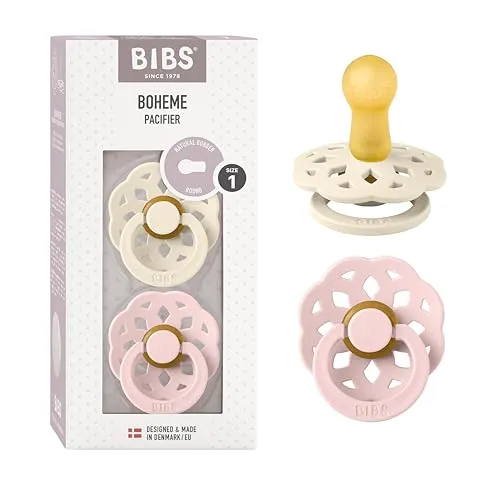 BIBS Boheme Schnuller 2er-Pack. BPA-frei, Kirschform Nippel. Naturkautschuk/Latex, Hergestellt in Dänemark. 0-6 Monate (2er Pack), Ivory/Blossom