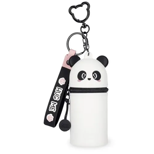 Legami - Mini-Geldbörse mit Schlüsselanhänger Kawaii, Panda, mit Spirale, Karabinerhaken und Handschlaufe, aus Silikon, 5 x 12 x 5 cm