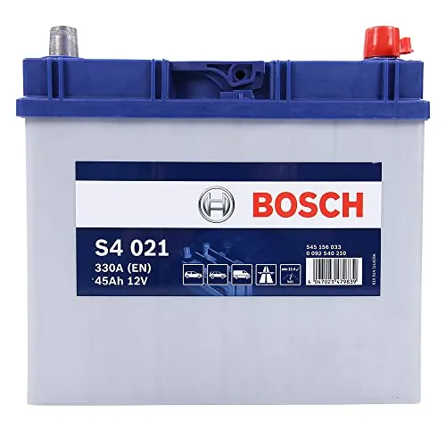 Bosch 0 092 S40 210 Starterbatterie für DAEWOO DAIHATSU HONDA HYUNDAI KIA MAZDA - Hochleistungs-Starterbatterie mit 45 Ah und 330 A Kälteprüfstrom, ideal für eine zuverlässige Fahrzeugstartsicherheit.