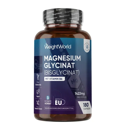 Magnesium Bisglycinat 180 Kapseln mit Vitamin B6 - 180 Kapseln mit natürlichem Magnesium und Vitamin B6 zur Unterstützung des Energiestoffwechsels. Glutenfrei, vegan und ohne Gentechnik für eine bewusste Ernährung.