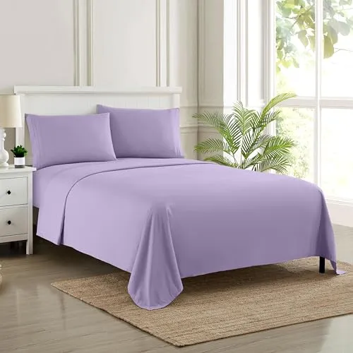 Sweet Home Collection, Fadenzahl 2123, weiche ägyptische Qualität, gebürstete Mikrofaser Laken – Luxus-Bettwäsche-Set mit Bettlaken, Spannbettlaken, 2 Kissenbezügen, Lavendel, Full