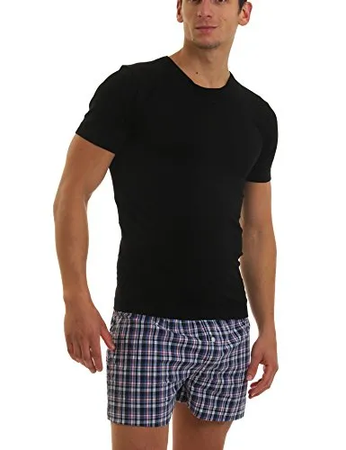 LisaModa Herren Feinripp Unterhemd mit Arm 4er Pack Baumwolle XL (7) Schwarz/Grau