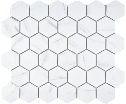 Hexagonale Sechseck Mosaikfliese Keramik weiß anthrazit Carrara OptikWandfliesen