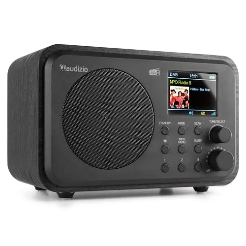 Audizio Milan DAB Radio mit Bluetooth, 10 Stunden Akku Radio 2000 mAh, Radiowecker mit Sleeptimer, Line-Out, UKW, Autosuche, 40 Speicherplätze, Mobiles Digital Radio DAB Plus, Küchenradio, Schwarz