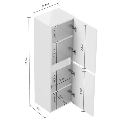 Limes Badezimmer Hochschrank 112cm - Bad-Hochschrank mit Softclose-Tür, ideal zur Wandmontage und optimal für platzsparende Lösungen im Badezimmer.