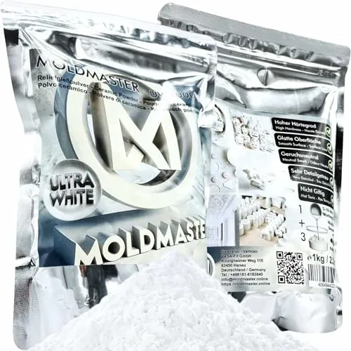 Dipoxy MoldMaster Gießpulver weiß - 5kg für detailgetreue Reliefs - Schreibutensilien: Schnelltrocknendes, ungiftiges Reliefgießpulver für beeindruckende Kunst- und Bastelprojekte mit feinen Details und hoher Stabilität.